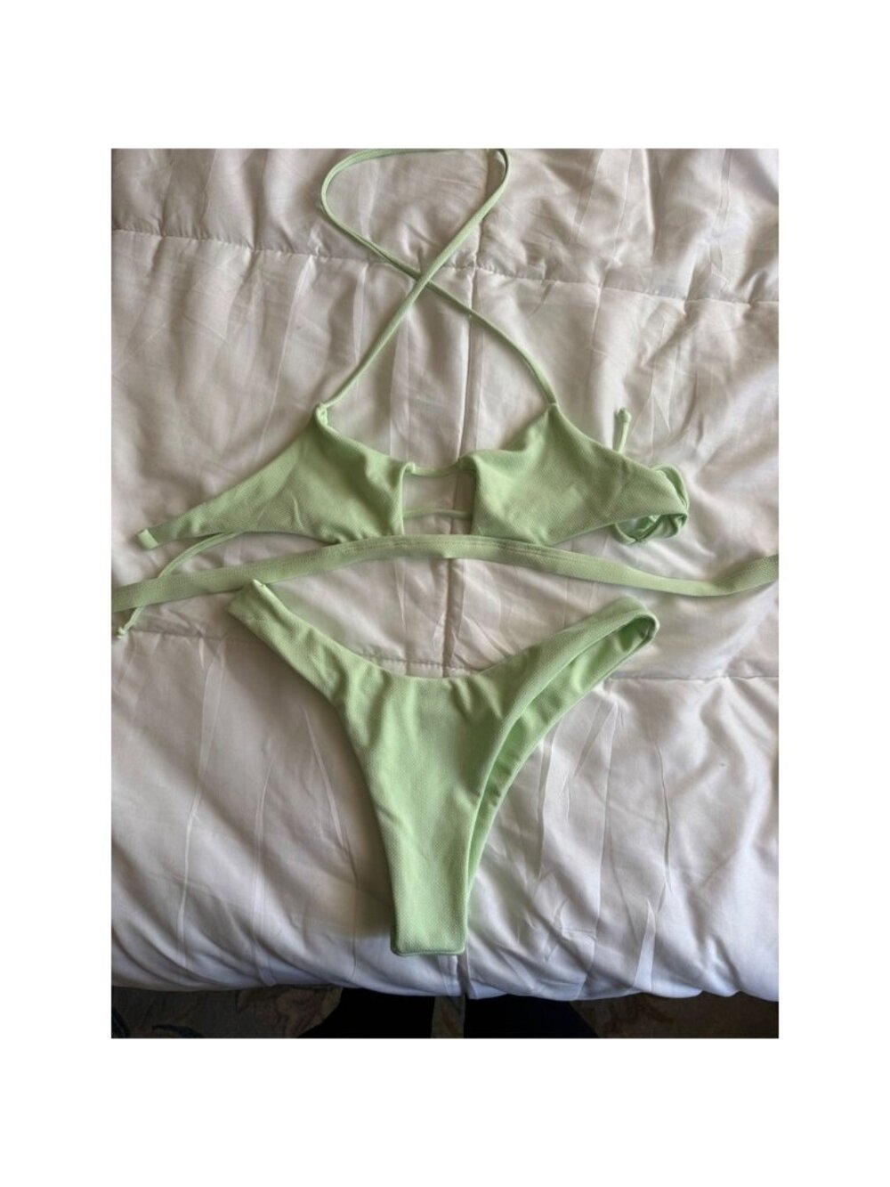 Zaful Lime Green Ribbed Triangle Bikini Set‎ Size 8